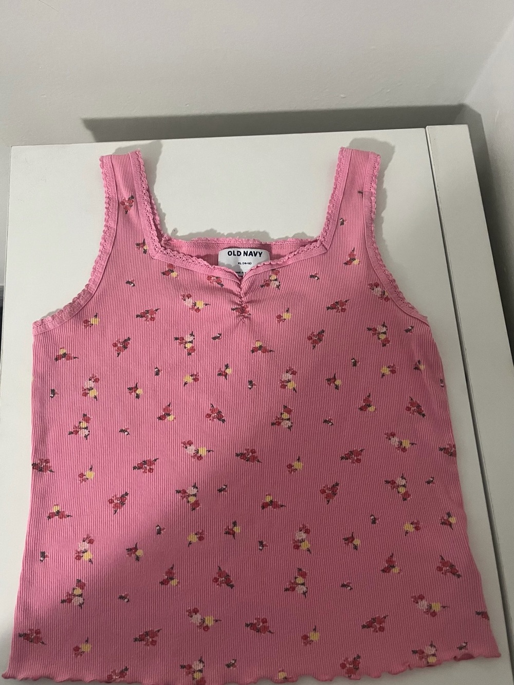 Old Navy Pink Floral Ribbed Tank for Kids